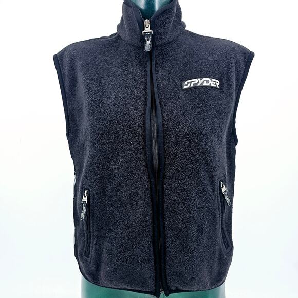 Vintage Spyder Black Fleece Layer Full Zip Vest Jacket Women's L Winterwear 3092 - Picture 1 of 9